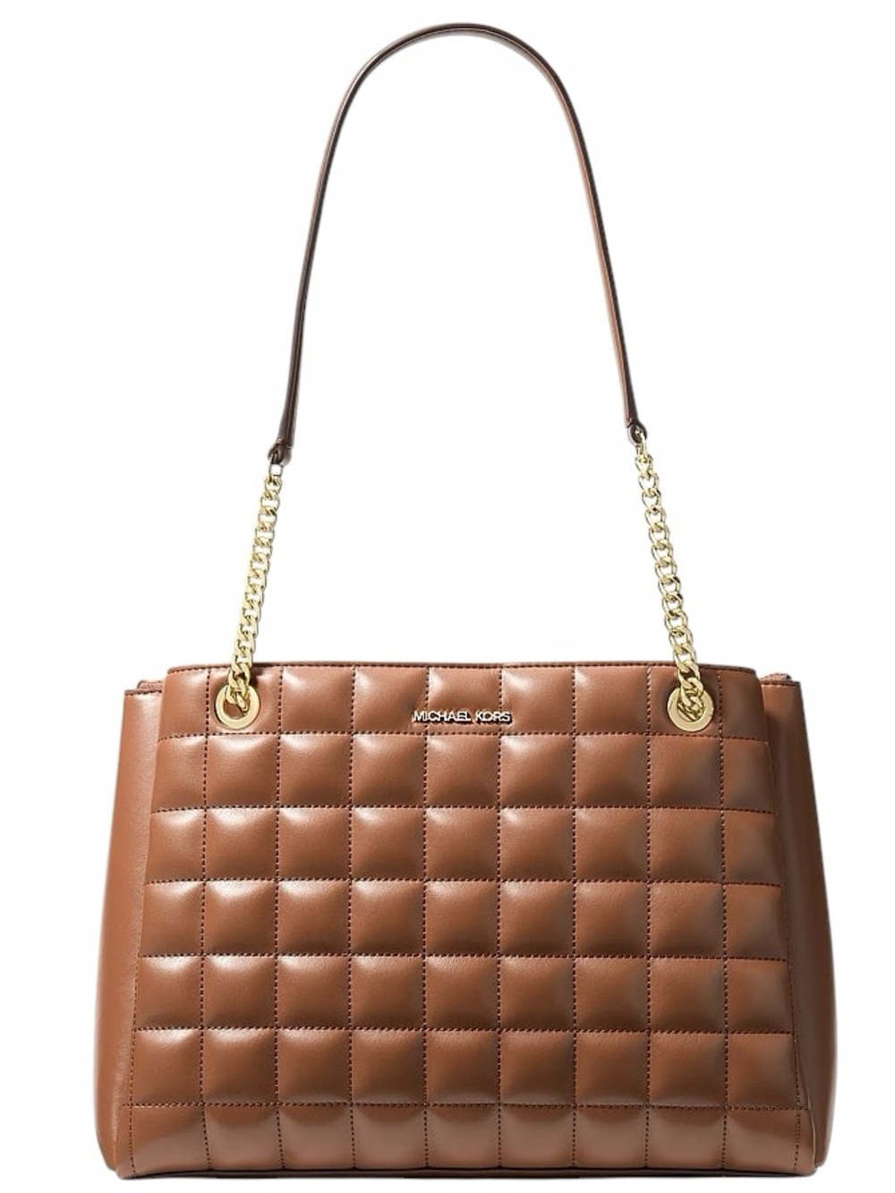 Michael Kors Quilted Tote Bag in Lux Brown with Gold Chain Straps NWT NIP